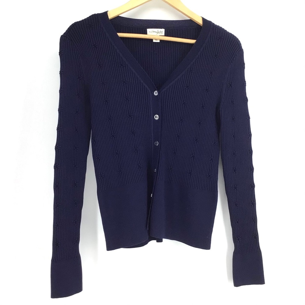 Maison Jules Navy Blue Ribbed V-Neck Cardigan
